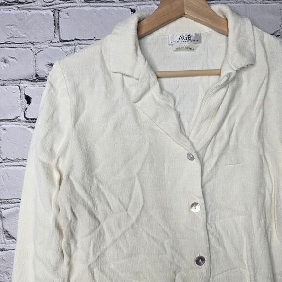 Vintage AGB Byer Black Cream Floral Stitch Button Up Boxy Chemise Size Large - Picture 4 of 10